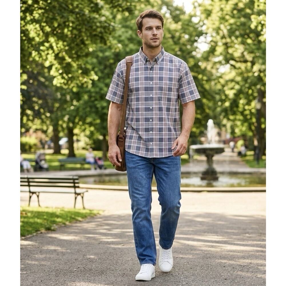 Vintage Happy Bay Retro Plaid ButtonUp Lightweight Relaxed Casual Skater Y2K 3XL